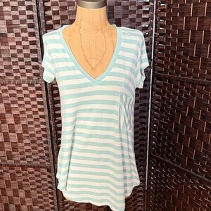 H By Bordeaux NWT Nordstrom Rack mint green tea and White Striped V-Neck Tee